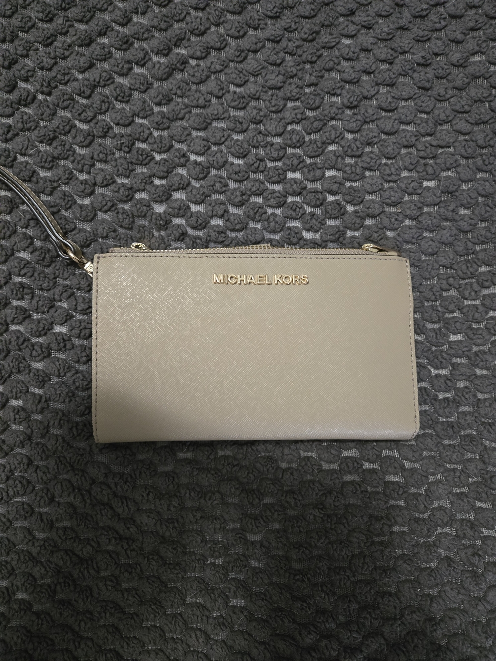 Michael Kors Beige Saffiano Leather Wristlet Clutch with Gold Hardware